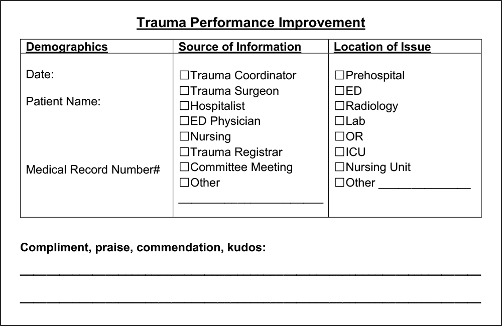 Reporting Form for Trauma PI Issue