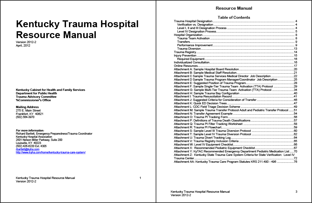 Kentucky Trauma Hospital Resource Manual