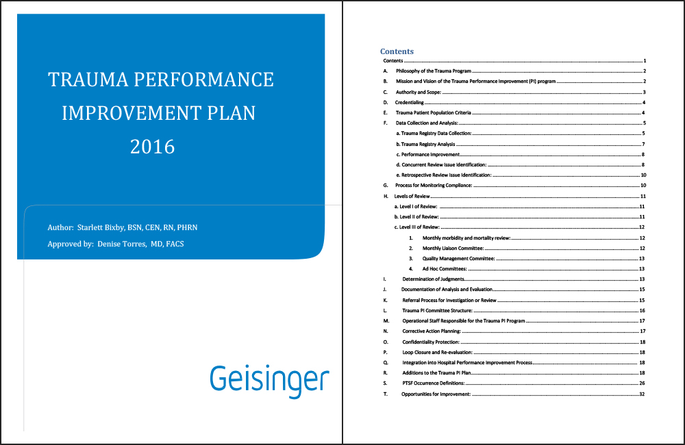 Geisinger; Trauma Performance Improvement Plan