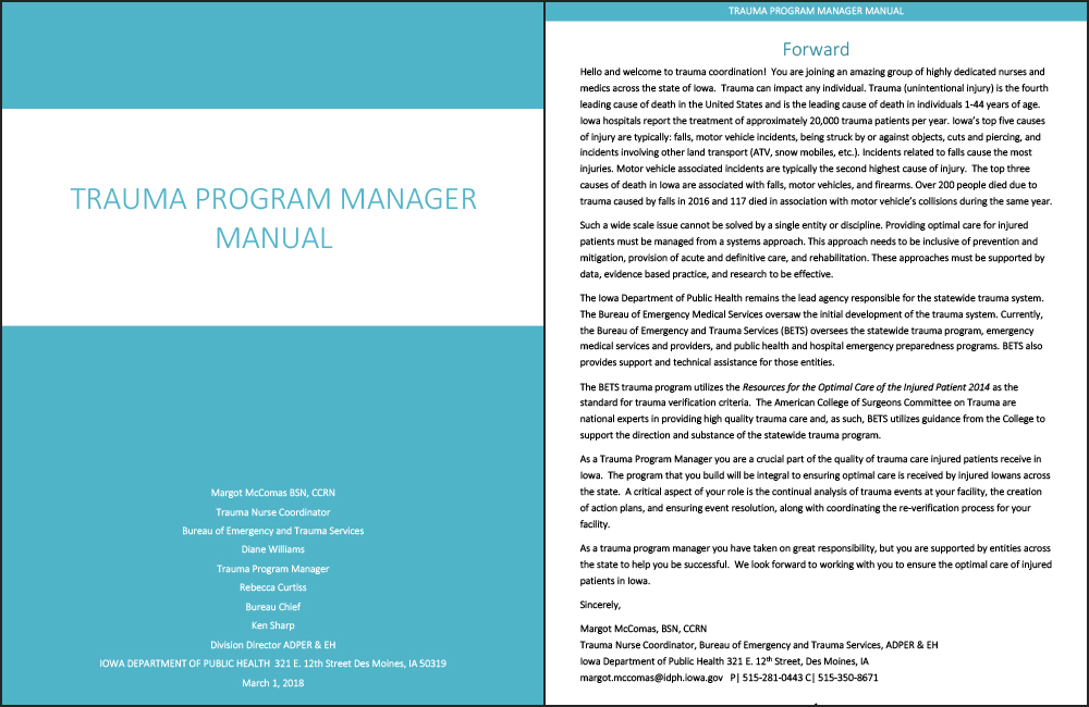 Iowa; Trauma Program Manager Manual