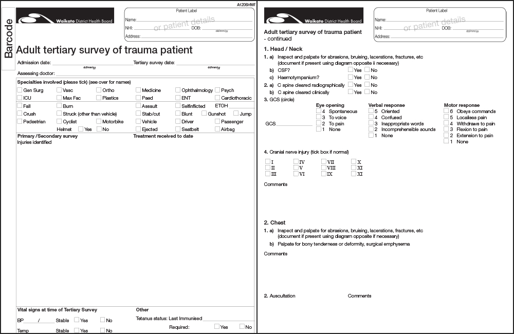 Adult Tertiary Survey of Trauma Patient Form