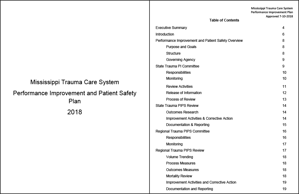 Mississippi Trauma Care System; PI and Patient Safety Plan